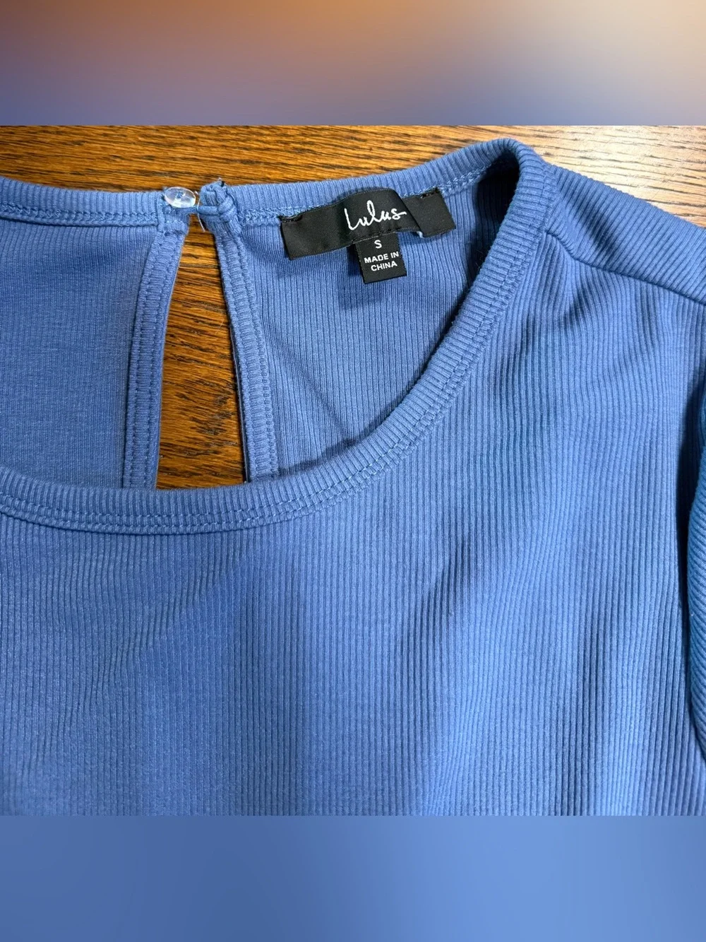 Lulus Women’s Estelle Slate Blue Ribbed Lettuce Edge Romper Size Small EUC - Picture 3 of 6